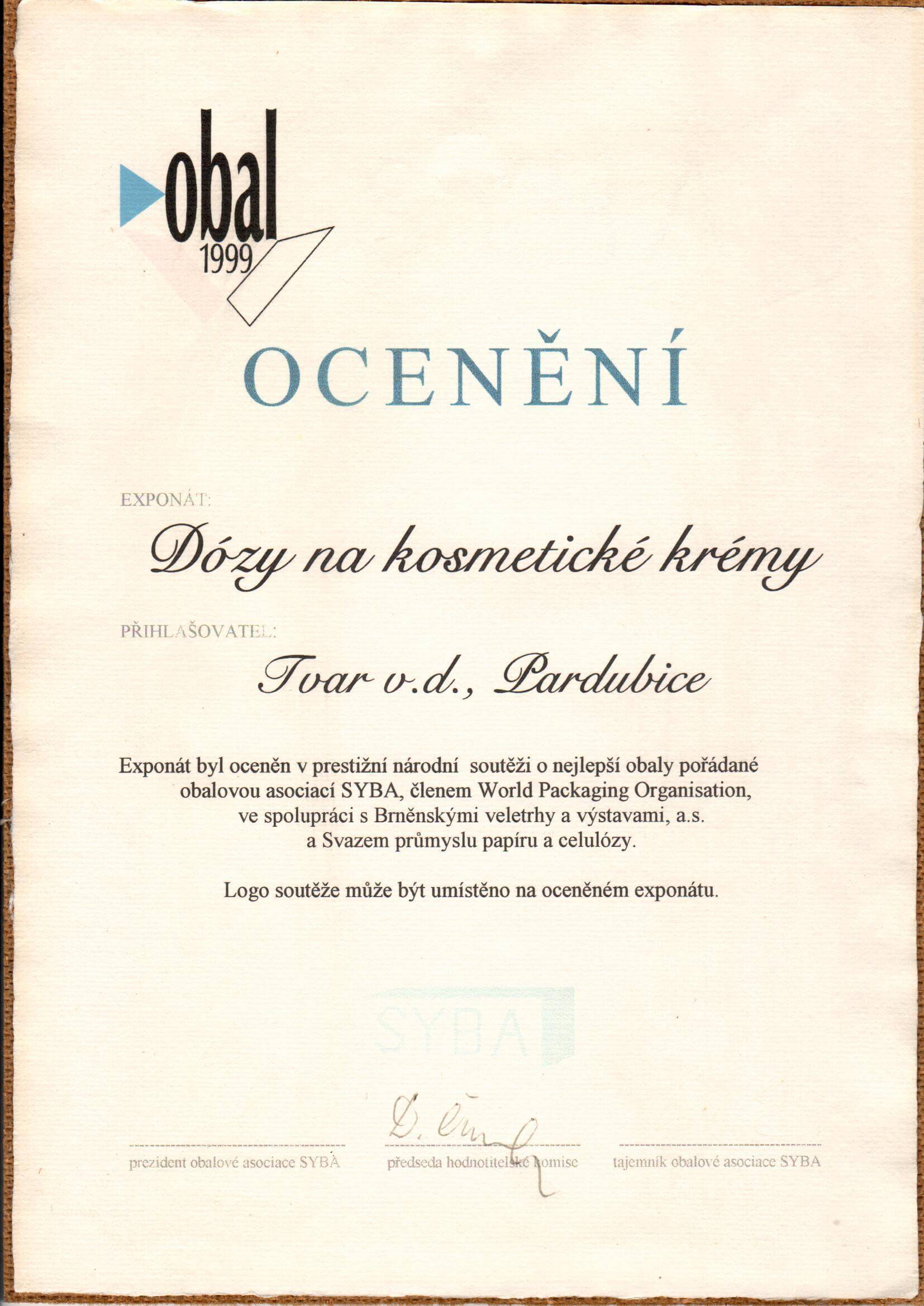 Certificate Obal 1999